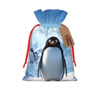 KKLWEGU Penguin Antarctica Ice Christmas Drawstring Gift Bags Reusable Christmas Wrapping Bag W/Tags 8.3x11.8 Inch Xmas Treat Pouch Goody Bags Candy Treat Bag For Xmas Holiday Presents Party Favor