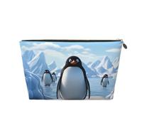 KKLWEGU Penguin Antarctica Ice Cosmetic Bag Pu Leather Waterproof Makeup Bag Portable Travel Toiletry Bag Organizer Gold Zipper Pouch For Women Ladies Gift, Gold, One Size