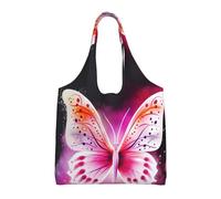 KKLWEGU Pink Butterfly Large Tote Bag For Women, Heavy Duty Foldable Shopping Tote Bag Shoulder Bag For Work Beach Travel