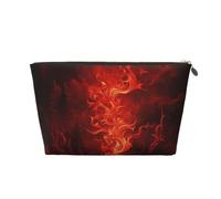 KKLWEGU Red Flame Cosmetic Bag Pu Leather Waterproof Makeup Bag Portable Travel Toiletry Bag Organizer Gold Zipper Pouch For Women Ladies Gift, Gold, One Size