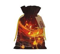 KKLWEGU Red Flame Music Note Christmas Drawstring Gift Bags Reusable Christmas Wrapping Bag W/Tags 4.7x6.9 Inch Xmas Treat Pouch Goody Bags Candy Treat Bag For Xmas Holiday Presents Party Favor