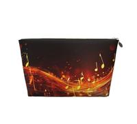 KKLWEGU Red Flame Music Note Cosmetic Bag Pu Leather Waterproof Makeup Bag Portable Travel Toiletry Bag Organizer Gold Zipper Pouch For Women Ladies Gift, Gold, One Size