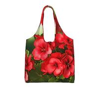 KKLWEGU Red Geraniums Large Tote Bag For Women, Heavy Duty Foldable Shopping Tote Bag Shoulder Bag For Work Beach Travel