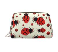 KKLWEGU Red Ladybug Leather Makeup Bag Waterproof Cosmetic Bag Organizer Small Make Up Zipper Pouch Portable Travel Toiletry Bag For Women Girls, Gold, One Size