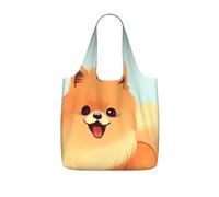 KKLWEGU Reusable Shopping Bags Lightweight Foldable Grocery Bags In Pocket,Washable Large Tote Bags Cartoon Pomeranian Dog Travel Shoulder Bag Gifts For Women Men