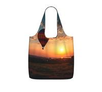 KKLWEGU Reusable Shopping Bags Lightweight Foldable Grocery Bags In Pocket,Washable Large Tote Bags Hot Air Balloon Sunset Travel Shoulder Bag Gifts For Women Men