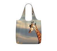 KKLWEGU Reusable Shopping Bags Lightweight Foldable Grocery Bags In Pocket,Washable Large Tote Bags Giraffe Animals Of Africa Travel Shoulder Bag Gifts For Women Men