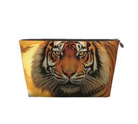 KKLWEGU Rising Sun Tiger Cosmetic Bag Pu Leather Waterproof Makeup Bag Portable Travel Toiletry Bag Organizer Gold Zipper Pouch For Women Ladies Gift, Silver, One Size