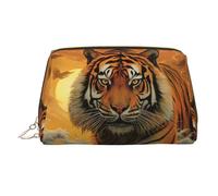 KKLWEGU Rising Sun Tiger Leather Makeup Bag Waterproof Cosmetic Bag Organizer Small Make Up Zipper Pouch Portable Travel Toiletry Bag For Women Girls, Gold, One size