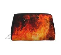 KKLWEGU Roaring Flame Leather Makeup Bag Waterproof Cosmetic Bag Organizer Small Make Up Zipper Pouch Portable Travel Toiletry Bag For Women Girls, Silver, One Size