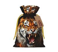 KKLWEGU Roaring Tiger Christmas Drawstring Gift Bags Reusable Christmas Wrapping Bag W/Tags 8.3x11.8 Inch Xmas Treat Pouch Goody Bags Candy Treat Bag For Xmas Holiday Presents Party Favor