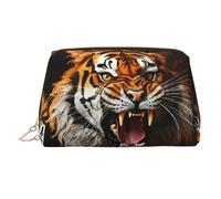 KKLWEGU Roaring Tiger Leather Makeup Bag Waterproof Cosmetic Bag Organizer Small Make Up Zipper Pouch Portable Travel Toiletry Bag For Women Girls, Gold, One Size