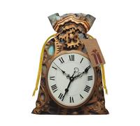 KKLWEGU Rusty Steampunk Clock Christmas Drawstring Gift Bags Reusable Christmas Wrapping Bag W/Tags 4.7x6.9 Inch Xmas Treat Pouch Goody Bags Candy Treat Bag For Xmas Holiday Presents Party Favor