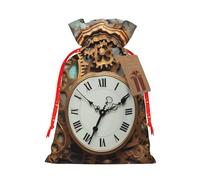 KKLWEGU Rusty Steampunk Clock Christmas Drawstring Gift Bags Reusable Christmas Wrapping Bag W/Tags 8.3x11.8 Inch Xmas Treat Pouch Goody Bags Candy Treat Bag For Xmas Holiday Presents Party Favor