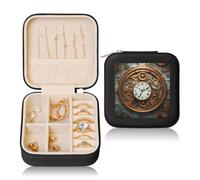 KKLWEGU Rusty Steampunk Clock Jewelry Box Case Small Travel Jewelry Case Organizer For Women Ladies Girls Gifts For Birthday Christmas,Black