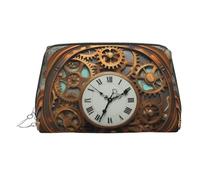 KKLWEGU Rusty Steampunk Clock Leather Makeup Bag Waterproof Cosmetic Bag Organizer Small Make Up Zipper Pouch Portable Travel Toiletry Bag For Women Girls, Silver, One size