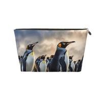 KKLWEGU Sea Penguin Cosmetic Bag Pu Leather Waterproof Makeup Bag Portable Travel Toiletry Bag Organizer Gold Zipper Pouch For Women Ladies Gift, Gold, One Size