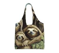 KKLWEGU Sloth Family Large Tote Bag For Women, Heavy Duty Foldable Shopping Tote Bag Shoulder Bag For Work Beach Travel