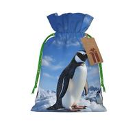 KKLWEGU Snow Mountain Penguin Christmas Drawstring Gift Bags Reusable Christmas Wrapping Bag W/Tags 4.7x6.9 Inch Xmas Treat Pouch Goody Bags Candy Treat Bag For Xmas Holiday Presents Party Favor