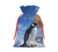 KKLWEGU Snow Mountain Penguin Christmas Drawstring Gift Bags Reusable Christmas Wrapping Bag W/Tags 8.3x11.8 Inch Xmas Treat Pouch Goody Bags Candy Treat Bag For Xmas Holiday Presents Party Favor