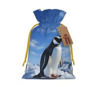KKLWEGU Snow Mountain Penguin Christmas Drawstring Gift Bags Reusable Christmas Wrapping Bag W/Tags 4.7x6.9 Inch Xmas Treat Pouch Goody Bags Candy Treat Bag For Xmas Holiday Presents Party Favor