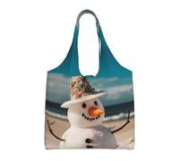 KKLWEGU Snowman With Seashells Sitting On Sandy Beach Large Tote Bag For Women, Heavy Duty Foldable Shopping Tote Bag Shoulder Bag For Work Beach Travel