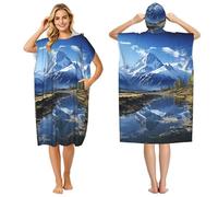 KKLWEGU Snowy Mountains Surf Poncho Changing Robe with Hood Absorbent Quick Dry Microfiber Wetsuit Changing Towel Oversized Hooded Beach Towel for Swim, Bath, Beach