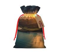 KKLWEGU Sunrise Over Hawaii Christmas Drawstring Gift Bags Reusable Christmas Wrapping Bag W/Tags 4.7x6.9 Inch Xmas Treat Pouch Goody Bags Candy Treat Bag For Xmas Holiday Presents Party Favor