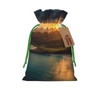 KKLWEGU Sunrise Over Hawaii Christmas Drawstring Gift Bags Reusable Christmas Wrapping Bag W/Tags 4.7x6.9 Inch Xmas Treat Pouch Goody Bags Candy Treat Bag For Xmas Holiday Presents Party Favor