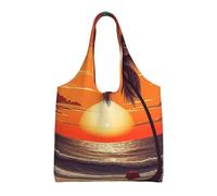 KKLWEGU Sunset Beach Palm Tree Large Tote Bag For Women, Heavy Duty Foldable Shopping Tote Bag Shoulder Bag For Work Beach Travel