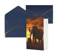 KKLWEGU Sunset Parent-Child Elephant Greeting Card with Envelopes Thinking of You Card Happy Birthday Wedding Invitation Blank Note Cards for All Occasions 4x6