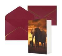 KKLWEGU Sunset Parent-Child Elephant Greeting Card with Envelopes Thinking of You Card Happy Birthday Wedding Invitation Blank Note Cards for All Occasions 4x6