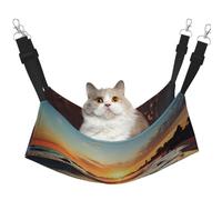 KKLWEGU Sunset View On The Beach Shore Cat Hammock Summer Breathable Hanging Pet Cage Hammock Bed Adjustable Soft Sleeping Hammock for Cats Small Dogs Rabbits Medium