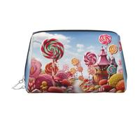 KKLWEGU Sweet Candy Backdrop Leather Makeup Bag Waterproof Cosmetic Bag Organizer Small Make Up Zipper Pouch Portable Travel Toiletry Bag For Women Girls, Silver, One size