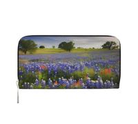 KKLWEGU Texas Bluebonnets Scenery Women'S Wallet Zip Around Travel Leather Wallet Card Holder Clucth Purse Gift For Women Ladies