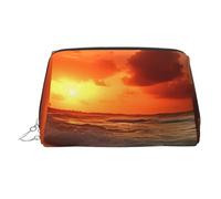 KKLWEGU The Beach Sunset Leather Makeup Bag Waterproof Cosmetic Bag Organizer Small Make Up Zipper Pouch Portable Travel Toiletry Bag For Women Girls, Silver, One Size
