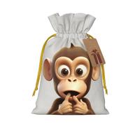 KKLWEGU The Silent Monkey Christmas Drawstring Gift Bags Reusable Christmas Wrapping Bag W/Tags 8.3x11.8 Inch Xmas Treat Pouch Goody Bags Candy Treat Bag For Xmas Holiday Presents Party Favor