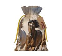 KKLWEGU Three Running Horses Christmas Drawstring Gift Bags Reusable Christmas Wrapping Bag W/Tags 4.7x6.9 Inch Xmas Treat Pouch Goody Bags Candy Treat Bag For Xmas Holiday Presents Party Favor