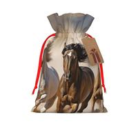 KKLWEGU Three Running Horses Christmas Drawstring Gift Bags Reusable Christmas Wrapping Bag W/Tags 8.3x11.8 Inch Xmas Treat Pouch Goody Bags Candy Treat Bag For Xmas Holiday Presents Party Favor