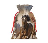 KKLWEGU Three Running Horses Christmas Drawstring Gift Bags Reusable Christmas Wrapping Bag W/Tags 8.3x11.8 Inch Xmas Treat Pouch Goody Bags Candy Treat Bag For Xmas Holiday Presents Party Favor