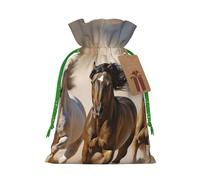 KKLWEGU Three Running Horses Christmas Drawstring Gift Bags Reusable Christmas Wrapping Bag W/Tags 8.3x11.8 Inch Xmas Treat Pouch Goody Bags Candy Treat Bag For Xmas Holiday Presents Party Favor