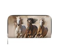 KKLWEGU Three Running Horses Women'S Wallet Zip Around Travel Leather Wallet Card Holder Clucth Purse Gift For Women Ladies