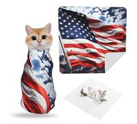 KKLWEGU Us Flag Cat Grooming Wrap for Cutting Nails 24"" X24,Soft Self-Adhesive Cat Wrap Anti-Scratch, Anti-Escape, Multifunctional Swaddle Wrap Pet Tool