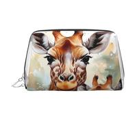 KKLWEGU Watercolor Deer Giraffe Leather Makeup Bag Waterproof Cosmetic Bag Organizer Small Make Up Zipper Pouch Portable Travel Toiletry Bag For Women Girls, Silver, One size