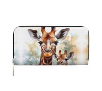 KKLWEGU Watercolor Deer Giraffe Women'S Wallet Zip Around Travel Leather Wallet Card Holder Clucth Purse Gift For Women Ladies