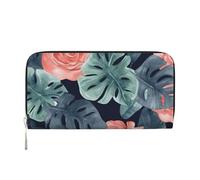 KKLWEGU Watercolor Monstera Pattern Women'S Wallet Zip Around Travel Leather Wallet Card Holder Clucth Purse Gift For Women Ladies