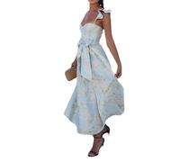 KKLZZUENI Long Dress for Women Ruffled Petals Dress Casual Stretch Dress Ankle Maxi Tent Dress Blue