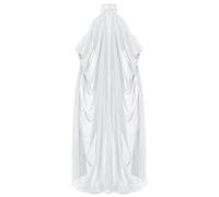 KKmeter Women Vintage Embroidered Wedding Long Chiffon Cape Stand Collar Off Shoulder Bridal Veil Cloak Halter Capelets, White, One Size
