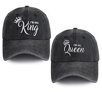 KKMKSHHG 2 Pcs I'm Her King and I'm His Queen Hats for Men Women, Adjustable Washed Cotton Matching Wedding Couple Gifts Baseball Cap, Black, One size