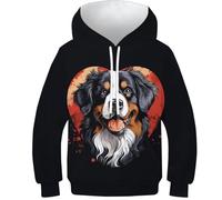 KKOLASXZE 3D Printed Bernese Mountain Dog Casual Hoodie Long Sleeve Sweatshirts Pullover Men/Women with Pockets Clothes for Teens 13-15Y